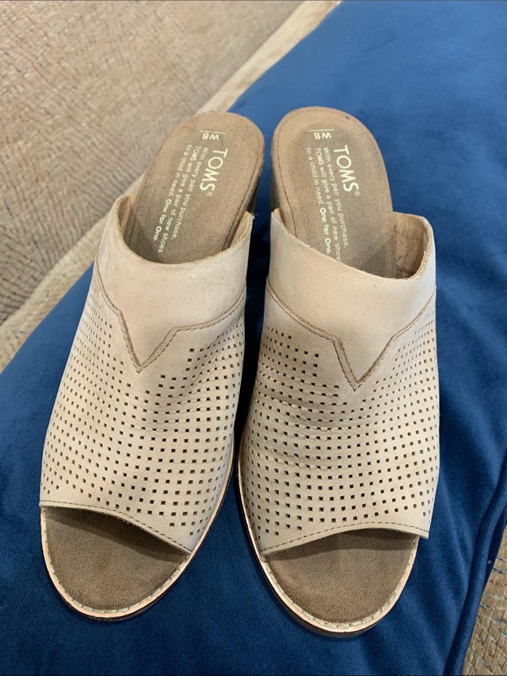 TOMS Beige Perforated Suede Open-Toe Mules